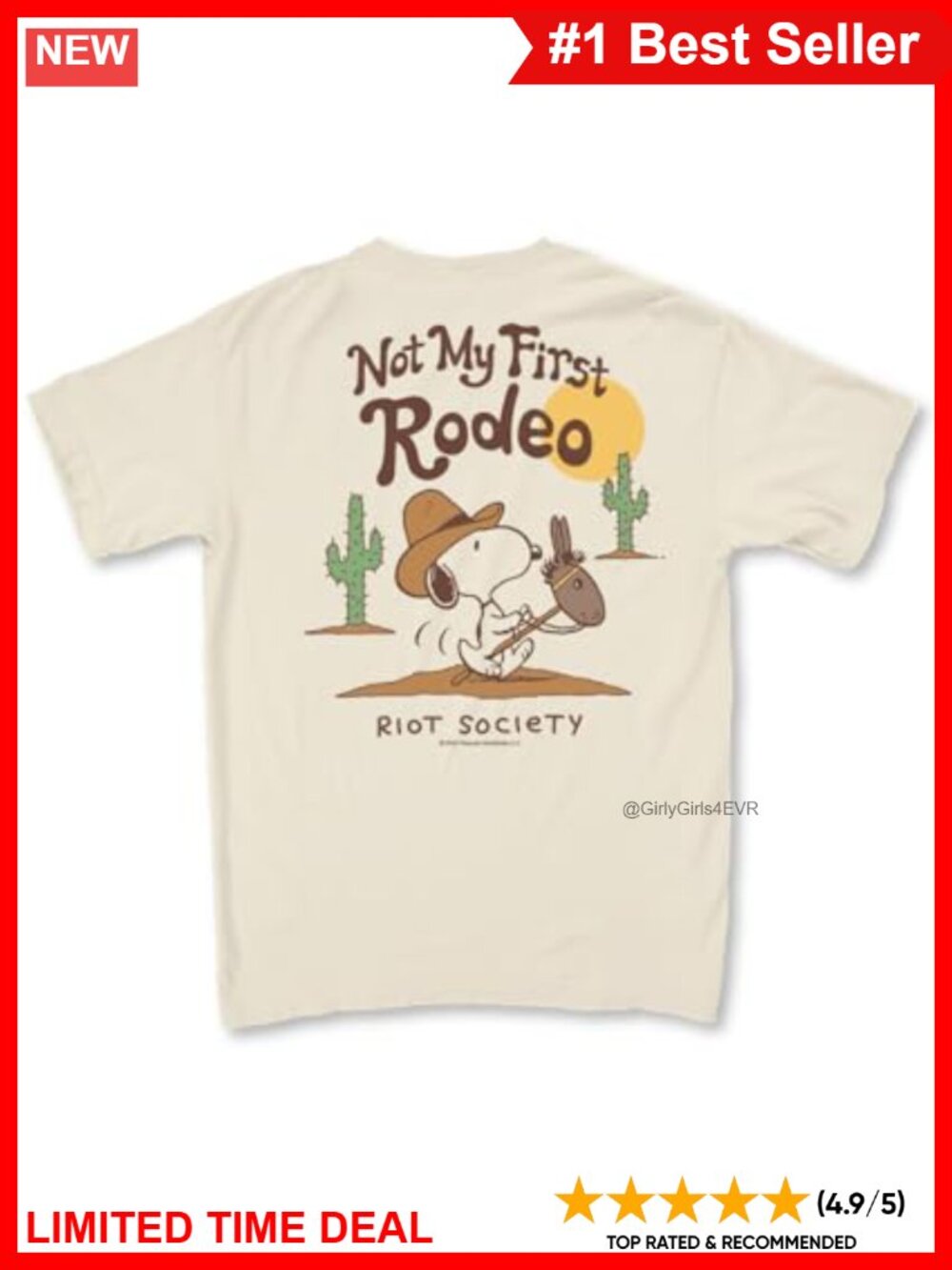 Womens Short Sleeve Graphic T-Shirt Cotton Snoopy Cowboy Tee